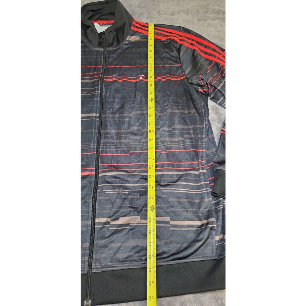 Adidas Sz 2XL Men's Full Zip Athletic Sweatshirt Black Red 3 Stripes Geometric - Picture 2 of 7
